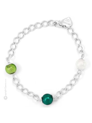 BRACCIALE DENISE fashion jewellery bracelet armlet handmade pearls in Murano-Venice glass with silver 925 authentic Made in Italy