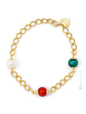 BRACCIALE DENISE fashion jewellery bracelet armlet handmade pearls in Murano-Venice glass with silver 925 authentic Made in Italy