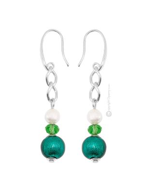 ORECCHINI DENISE fashion jewellery Earrings handmade pearls in Murano-Venice glass with silver 925 authentic Made in Italy