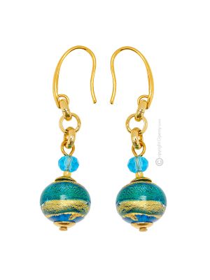 ORECCHINI FASCIA ORO fashion jewellery Earrings handmade pearls in Murano-Venice glass with gold 18k authentic Made in Italy