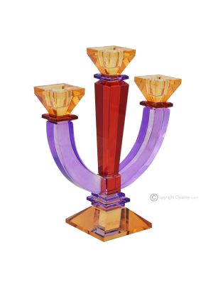 NAXOS Candlestick, candelabra, candle holder with 3 flames, modern hand-painted crystal.