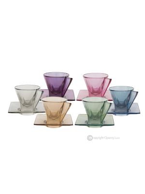 DEBBY Set of 6 hand-painted cappuccino cups and saucers in superior quality glass.