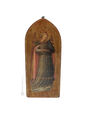 ANGELO MUSICANTE religious wood icon gold-leaf decorated printed musician Beato Angelico