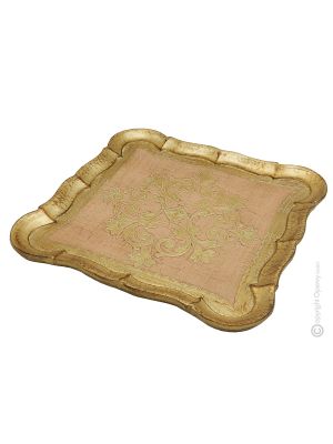 VASSOIO QUADRATO Wooden tray with gold-leaf decorated hand painted Florence authentic Made in Italy