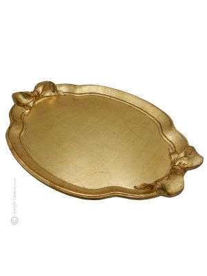 VASSOIO OVALE Wooden tray with gold-leaf decorated hand painted Florence authentic Made in Italy