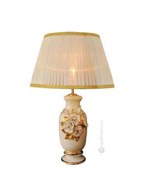 LAMP Table lamp abat-jour lampshade Baroque style artistic ceramic with 24k gold details Swarovski crystals Made in Italy