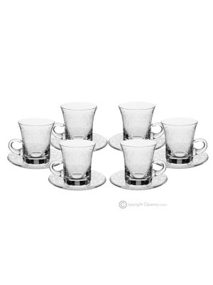 ESTRO Set of 6 authentic modern tea cups and saucers in superior quality glass.