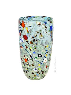 VASO ARLECCHINO Vase authentic Murano blown glass with Murrine and 925 silver leaf Made Italy