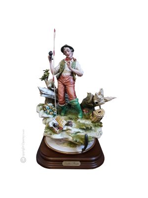 FISHERMAN Statuette Statue Figure Porcelain Capodimonte Handmade Made in Italy Exclusive