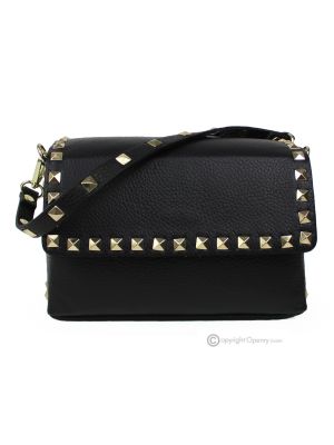 TAYLOR women's hand bag and Crossbody Bag in real handcrafted black leather 