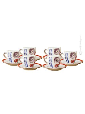 TAZZINE POLPO set 6 espresso coffee cups with saucers ceramic authentic handmade Sicily Made in Italy