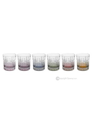 MEETING Set of 6 authentic modern hand painted water glasses in superior quality glass.