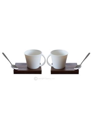 KRISTIAN 1 set of 2 cups with cup holder and spoon Italian porcelain handcraft modern style authentic Made in Italy