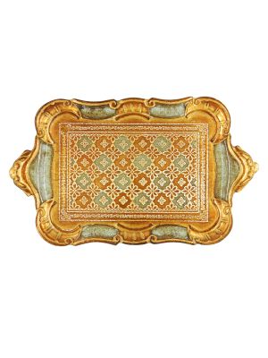 VASSOIO DORATO TAPPETO AZZURRO Tray Wood Gold Light blue Decorations Handcraft Made in Italy