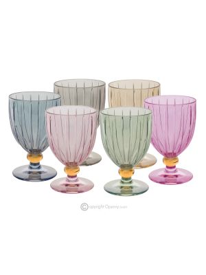 MILA Set of 6 authentic hand-painted stemmed wine glasses in premium quality glass.