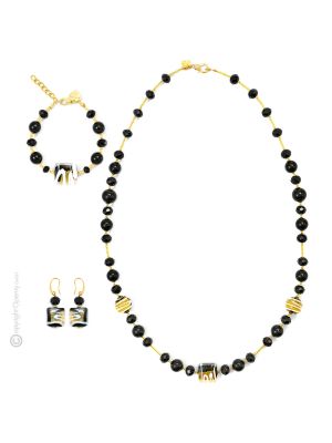 PARURE MIRHO jewellery set necklace bracelet earrings handmade pearls in Murano-Venice glass with gold 18k authentic Made in Italy