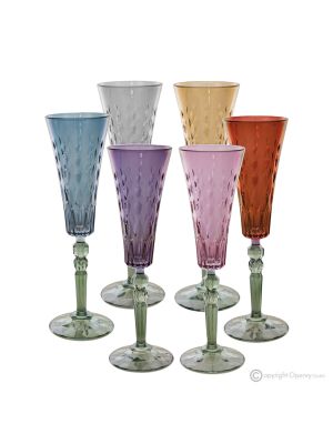 MISTRAL Set of 6 authentic hand-painted flute glasses in superior quality glass.