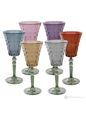 MISTRAL Set of 6 authentic hand-painted stemmed water glasses in superior quality glass.