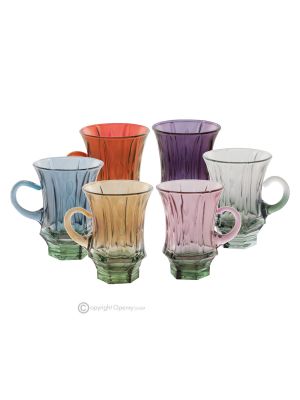 MISTRAL Set of 6 authentic modern hand painted tea cups in premium quality glass.