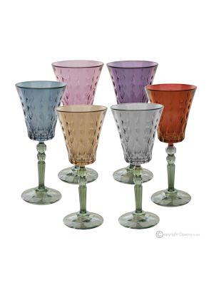 MISTRAL Set of 6 authentic hand-painted stemmed wine glasses in superior quality glass.