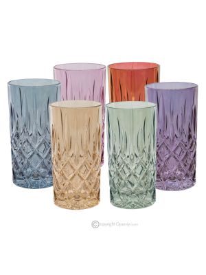 NOBILE Set of 6 authentic modern hand-painted drink glasses in superior quality glass.