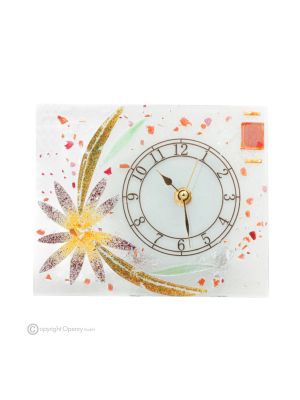 ASTER - 24k gold leaf clear glass table clock, floral design, handmade