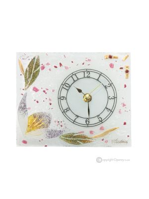 AZALEA - 24k gold leaf clear glass table clock, floral design, handmade