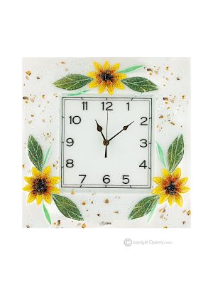 SUNFLOWER Wall Clock, Clear Glass with Drops, Relief Design, Handmade