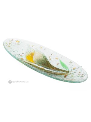 CALLA – Centerpiece, tray, serving dish handmade artistic glass floral design