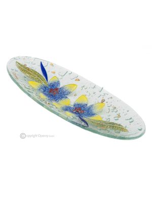 GILGIO – Centerpiece, tray, serving dish handmade artistic glass floral design