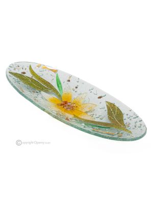 GERBERA – Centerpiece, tray, serving dish handmade artistic glass floral design