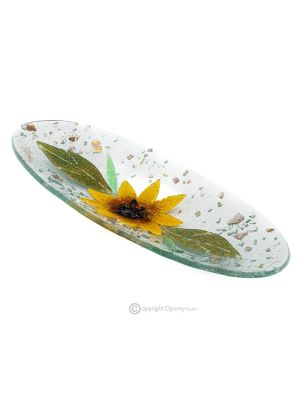 SUNFLOWER – Centerpiece, tray, serving dish handmade artistic glass floral design