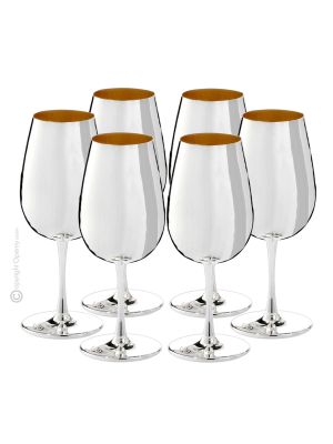 CALICI DA DEGUSTAZIONE Set 6 Globlet Glasses Special Gold Silver Plated Handmade Made in Italy