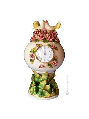 TABLE CLOCK Stand clock Baroque style artistic ceramic with 24k gold details Made in Italy