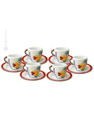 TAZZINE PESCE set 6 espresso coffee cups with saucers ceramic authentic handmade Sicily Made in Italy