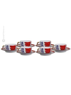 TAZZINE TULIPANO set 6 espresso coffee cups with saucers ceramic authentic handmade Sicily Made in Italy