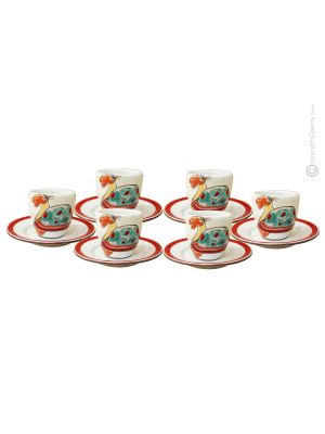 TAZZINE TARTARUGA set 6 espresso coffee cups with saucers ceramic authentic handmade Sicily Made in Italy