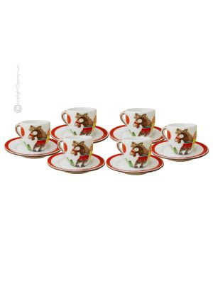 TAZZINE ASINELLO CON ARANCE set 6 espresso coffee cups with saucers ceramic authentic handmade Sicily Made in Italy