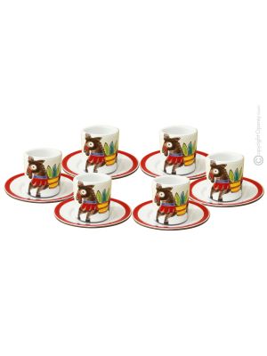 TAZZINE ASINELLO set 6 espresso coffee cups with saucers ceramic authentic handmade Sicily Made in Italy