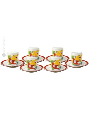 TAZZINE PESCE SPADA set 6 espresso coffee cups with saucers ceramic authentic handmade Sicily Made in Italy