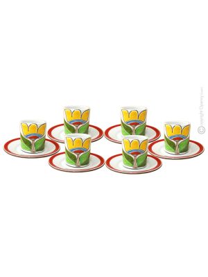 TAZZINE TULIPANO set 6 espresso coffee cups with saucers ceramic authentic handmade Sicily Made in Italy