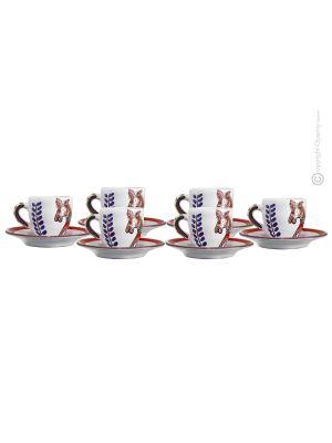 TAZZINE ASINELLO set 6 espresso coffee cups with saucers ceramic authentic handmade Sicily Made in Italy