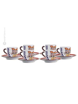 TAZZINE GATTO set 6 espresso coffee cups with saucers ceramic authentic handmade Sicily Made in Italy