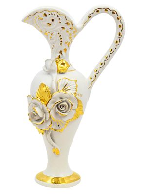 VASO ANFORA ROSE Vase Ceramic Artistic Creations Baroque Style 24k Gold Decor Made Italy-White-Gold