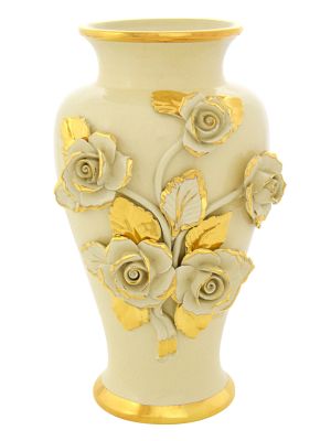 VASO BRIOSO ROSE Vase Ceramic Artistic Creations Baroque Style 24k Gold Decor Made Italy-Cream-Gold