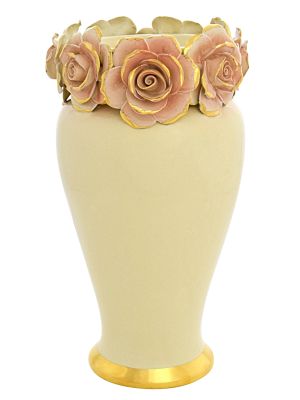 VASO GIOIA ROSE Vase Ceramic Artistic Creations Baroque Style 24k Gold Decor Made Italy