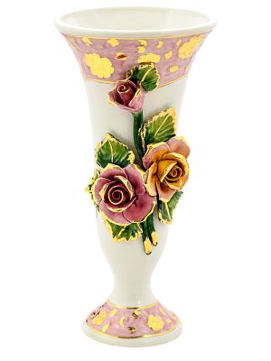 VASO CALICE ROSE Vase Ceramic Artistic Creations Baroque Style 24k Gold Deko Made Italy-Multicolor-Gold