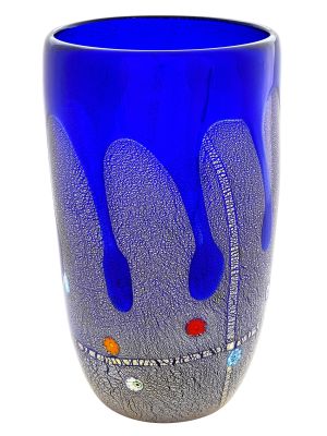 VASO GOCCIA Vase authentic Murano blown glass with Murrine and 925 silver leaf Made Italy