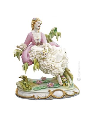 LADY AT THE POND Statuette Statue Figure Porcelain Capodimonte Handmade Made in Italy Exclusive