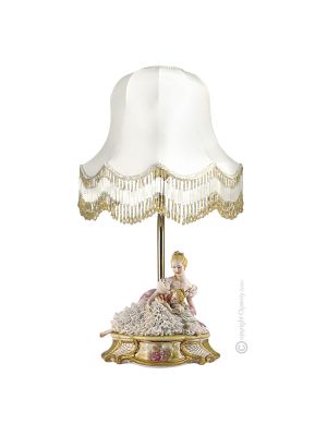 LAMP MOTHER WITH GIRL Table Lamp Abat-jour Lampshade Porcelain Capodimonte Made in Italy